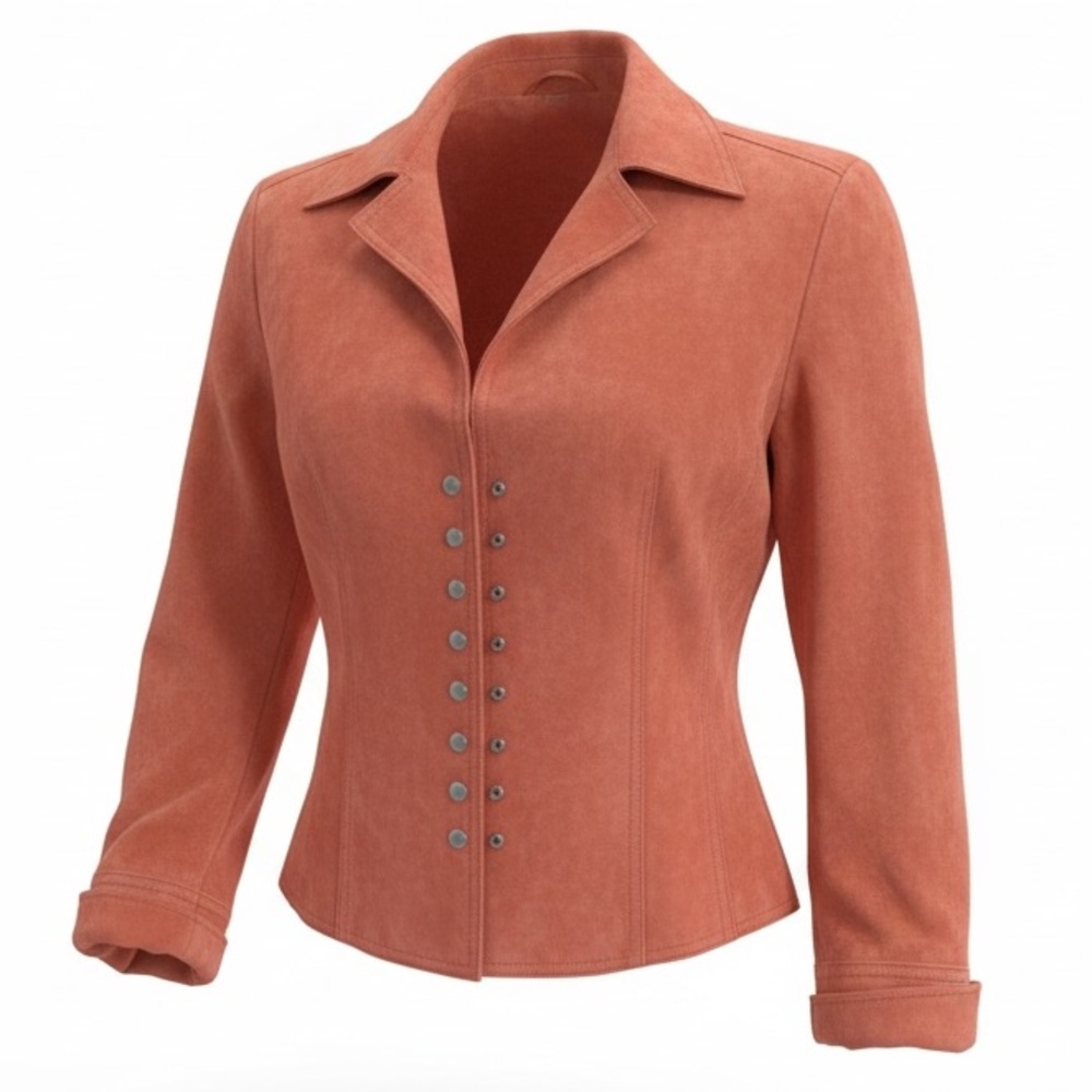 Chic Live a Little Women's Coral/Pink Colored Suede Jacket with Button Detail